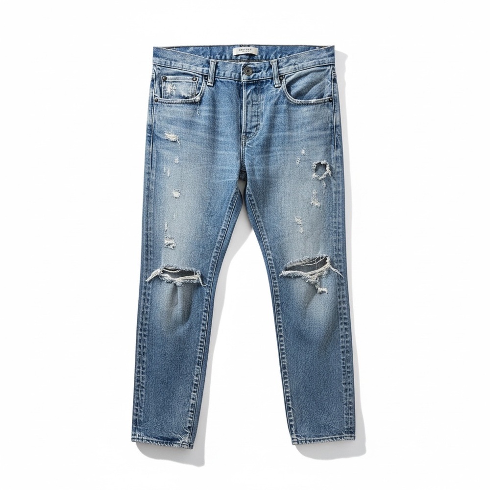 MOUSSY Vintage Aberdeen Tapered distressed jeans in blue cotton denim - Picture 8 of 16